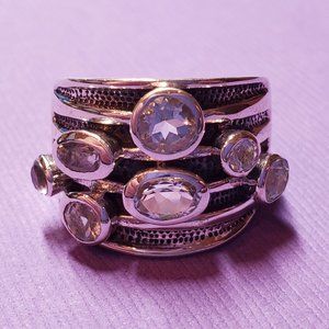 7-Stone White Topaz Sterling Silver Ring